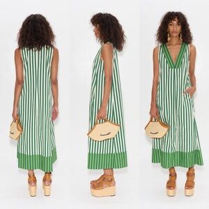 SIMON MILLER Mar Printed Poplin Midi Dress Size Medium Green Cream